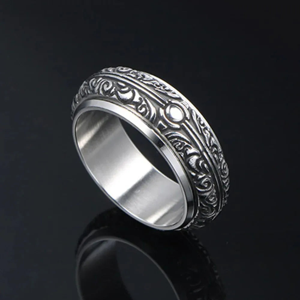 Titanium Steel Rotatable Ring – Retro Earth Design for Men & Women