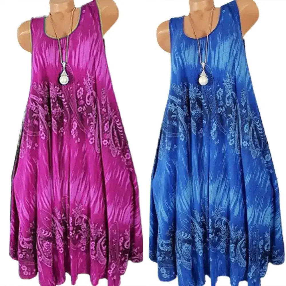 Summer Floral Tank Dress – Sleeveless, Loose Pleated Skirt for Women