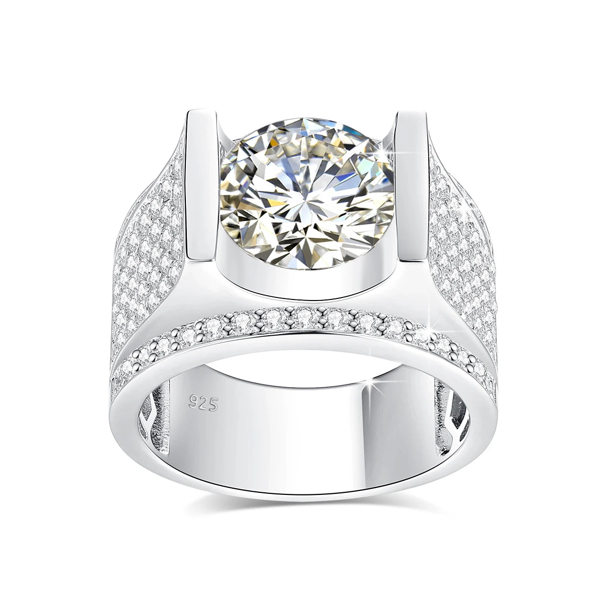 Men's 4CT Moissanite Ring – Real Silver 10mm Hip Hop Wedding Jewelry with Certificate