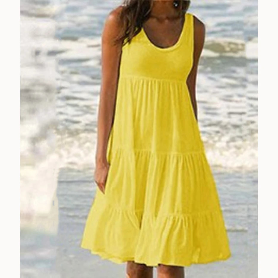 Women’s Boho Ruffle Sleeveless Mini Dress – Casual Loose Summer Sundress