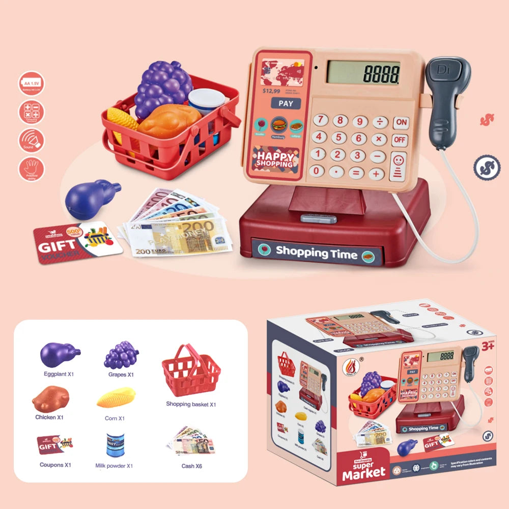 Kids Supermarket Playset with Sound & Lights – Toy Cash Register & Food Simulation