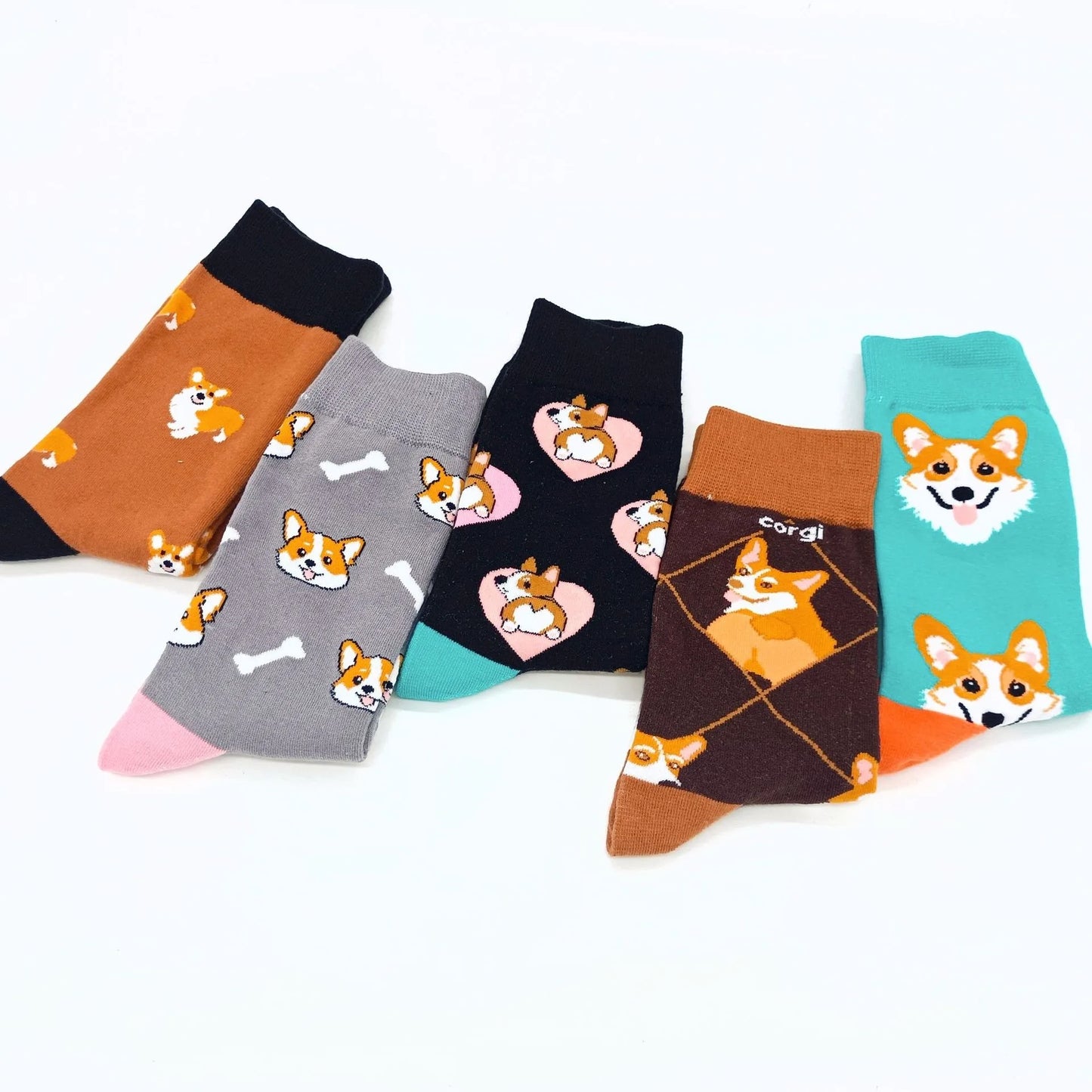 Cute Puppy Cartoon Socks – Corgi & Schnauzer Mid-Tube Unisex Breathable Comfort