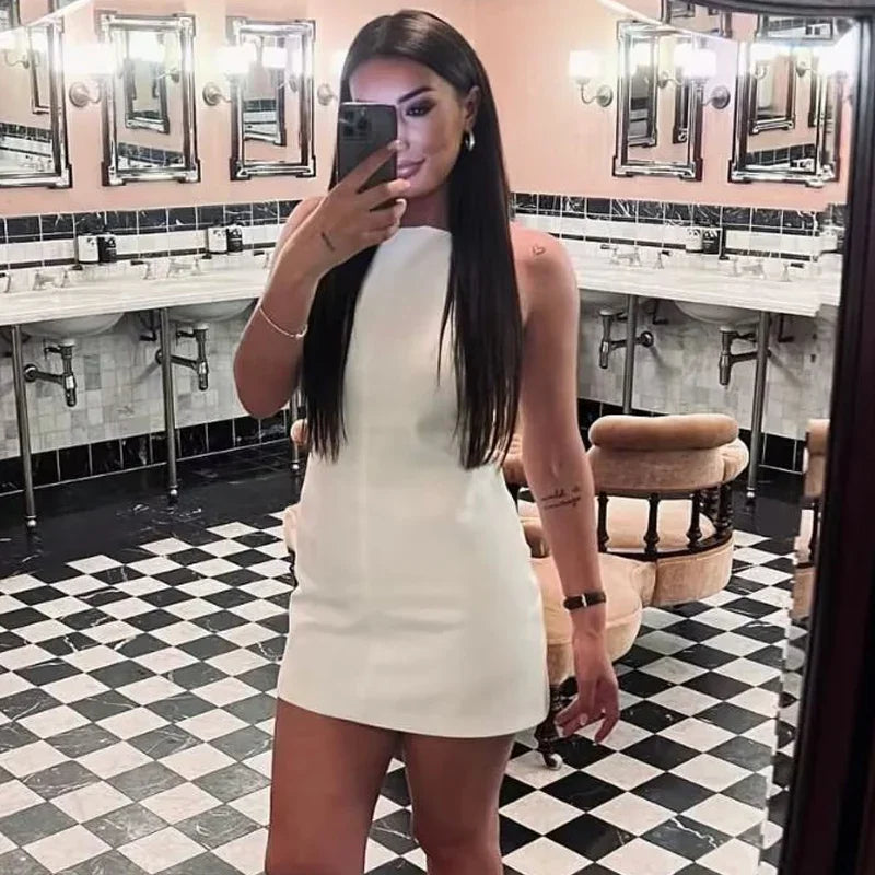 BWQ Fashion Summer Bodycon Dress – Sleeveless Mini Dress in White, Red, Blue, Black, Yellow