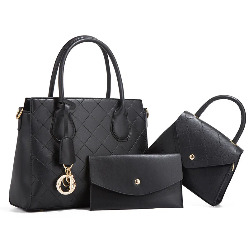Quilted Handbag Set – 3-Piece Retro Tote, Crossbody & Shoulder Bag