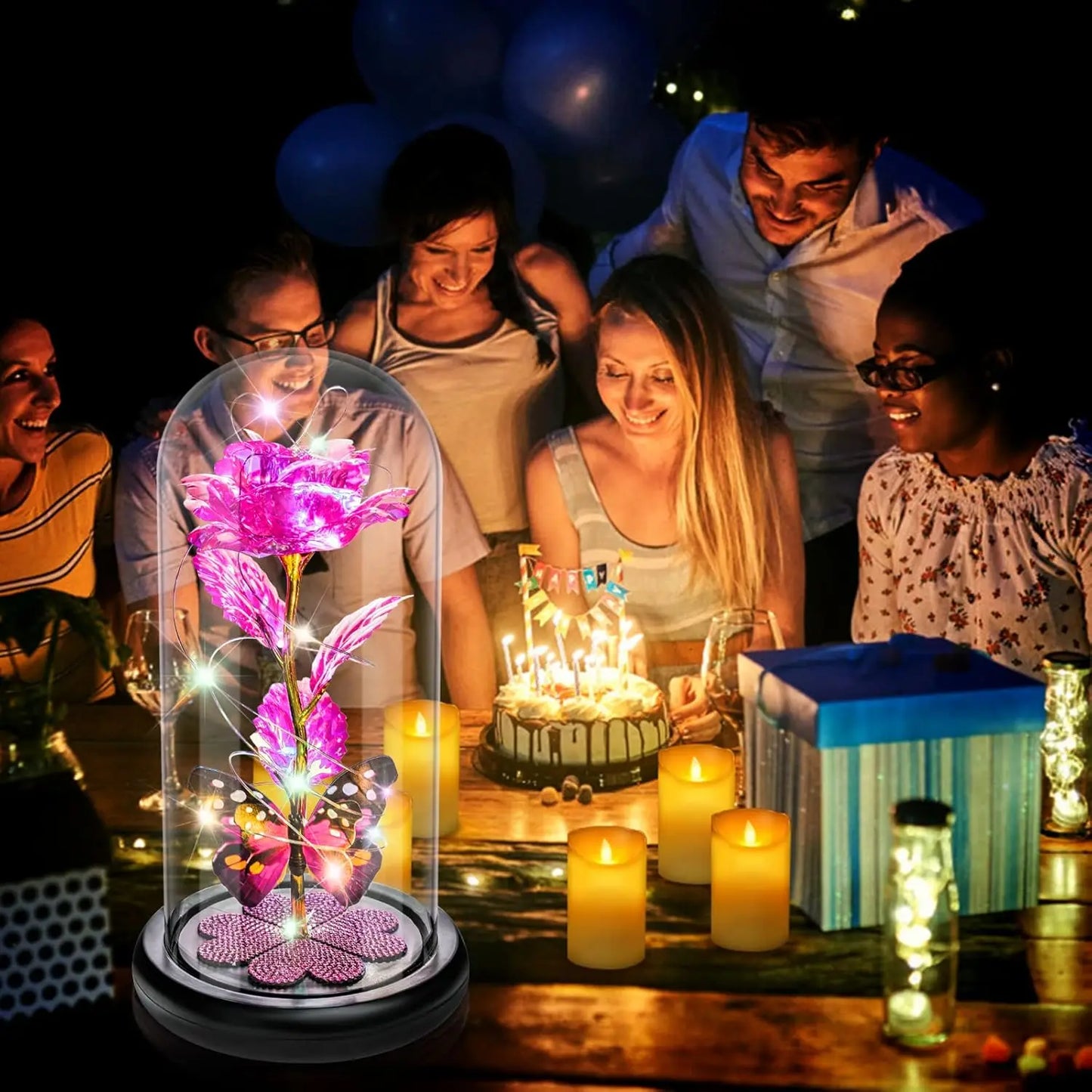 Galaxy Glass Rose with Butterfly – Eternal Light-Up Flower Gift for Mom on Mother’s Day