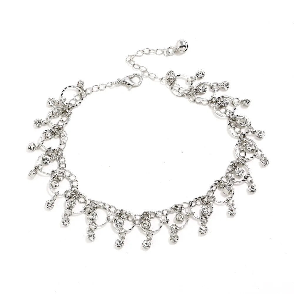 Exquisite Rhinestone Beach Anklet – Gold & Silver Foot Chain for Women