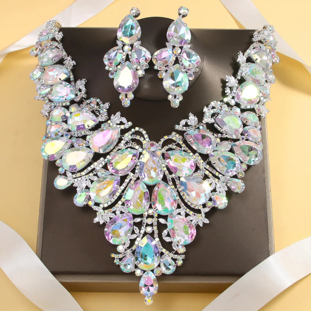 Stonefans Rhinestone Drop Jewelry Set – Statement Necklace & Earrings for Women, 2024
