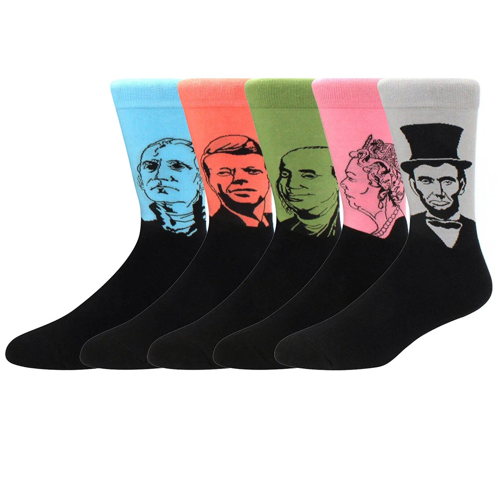 5 Pairs Combed Cotton Socks – Funny Fashion Crew Socks for Men & Women