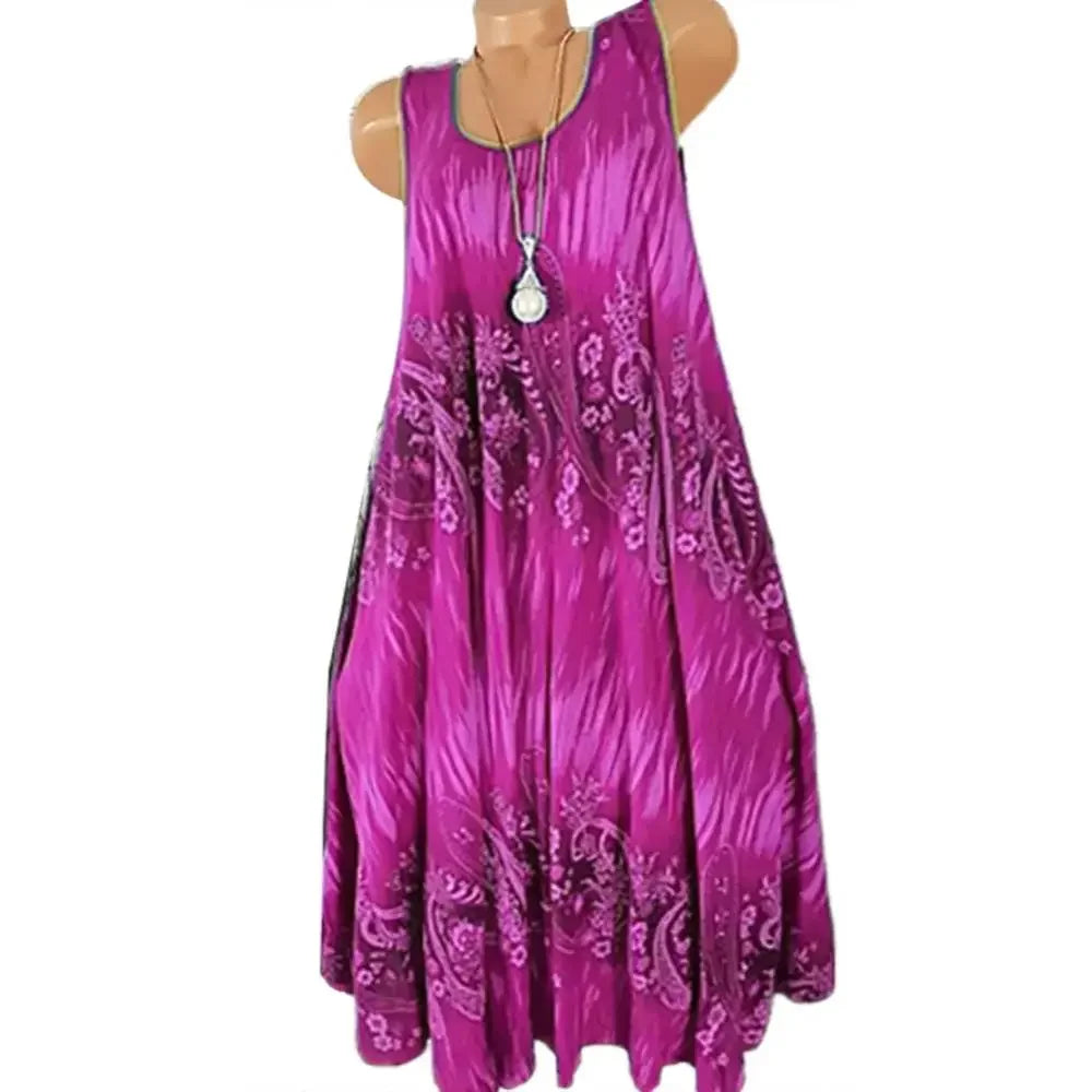 Summer Floral Tank Dress – Sleeveless, Loose Pleated Skirt for Women