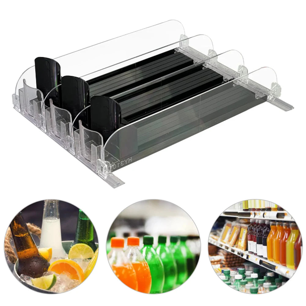 Adjustable Drink Organizer – Spring-Loaded Can & Bottle Dispenser for Fridge or Shelf