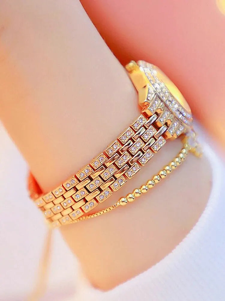 2-Piece Women's Watch Set – Diamond-Studded Alloy Quartz Watch with Bracelet
