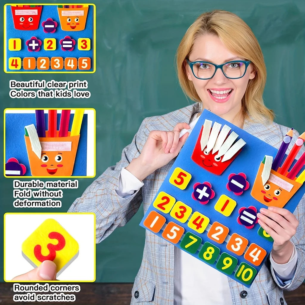 Montessori Pencil Shape Counting Toy for Toddlers – Felt Math & Numbers Set