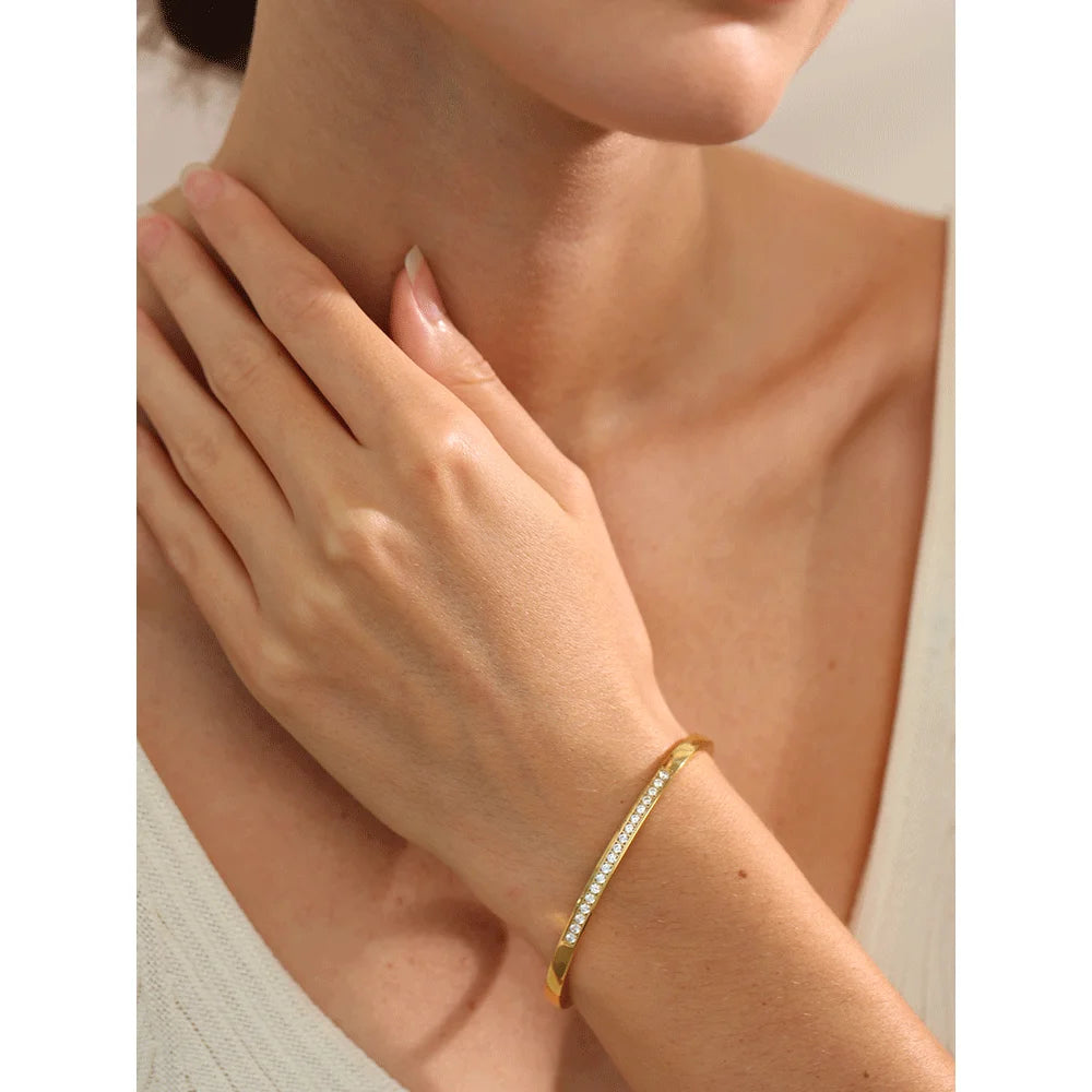Yhpup CZ Bangle – Round & Square Luxury Stainless Steel Bracelet