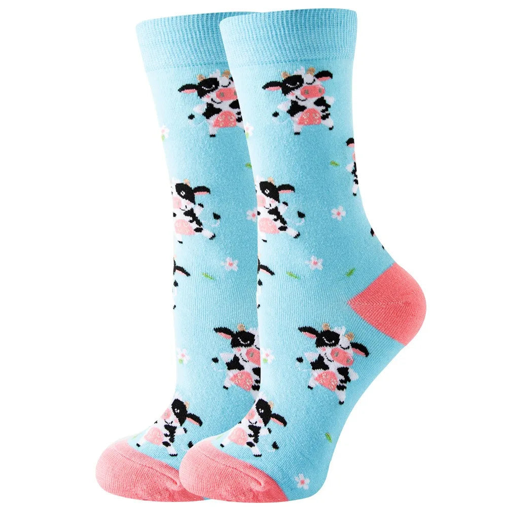 Unisex Animal & Fruit Print Socks – Hip Hop Skateboard Mid-Rise Style