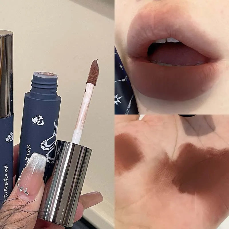 Velvet Matte Lip Glaze – Shimmer Nude & Grey Pink Waterproof Lipstick