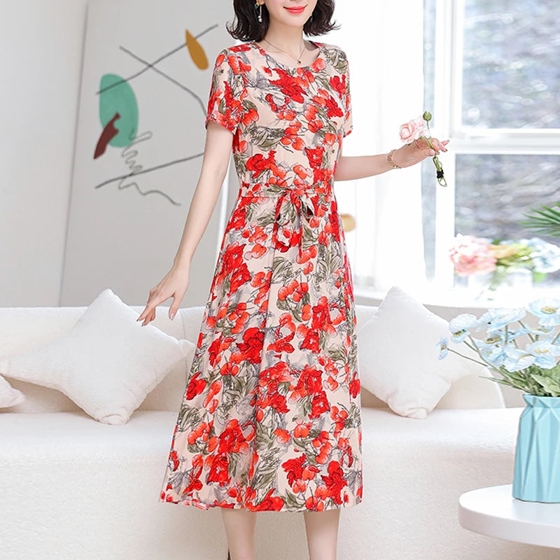 2024 Floral Print Bohemian Dress – O-Neck Sleeveless Loose Long Dress for Women