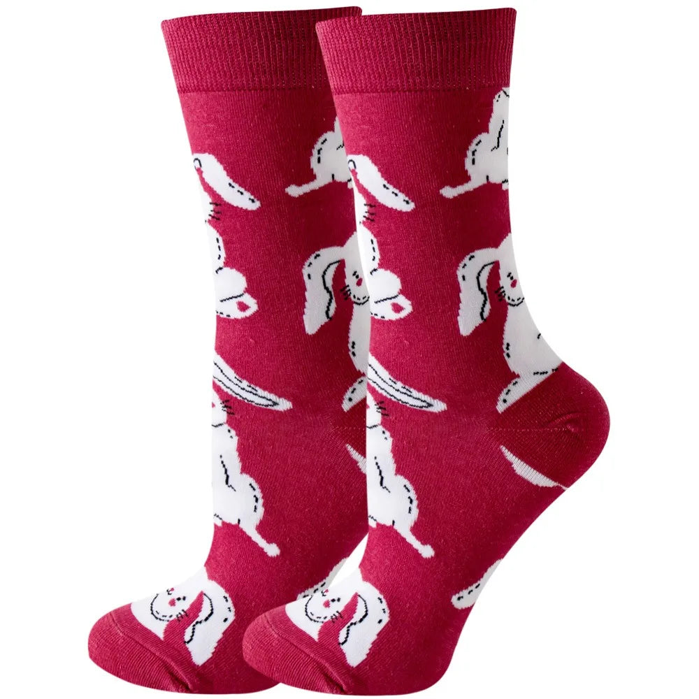 Unisex Animal & Fruit Print Socks – Hip Hop Skateboard Mid-Rise Style