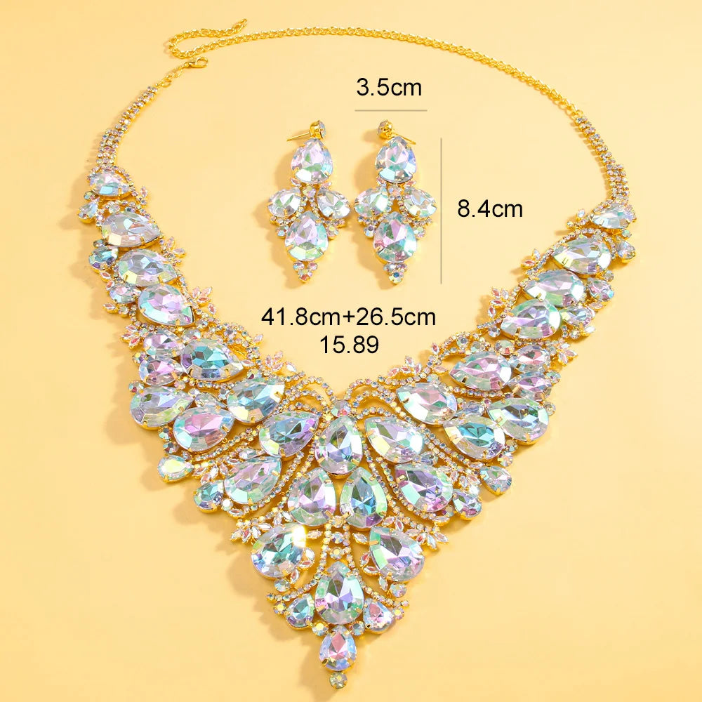 Stonefans Rhinestone Drop Jewelry Set – Statement Necklace & Earrings for Women, 2024