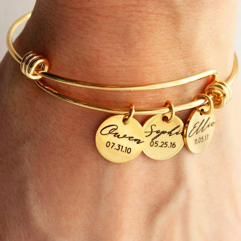 Custom Name Bangles – 1-4 Engraved Names, Stainless Steel Bracelet