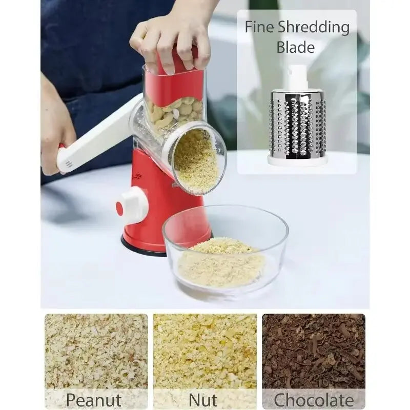 3-in-1 Manual Rotary Cheese & Vegetable Grater – Stainless Steel Slicer & Food Processor