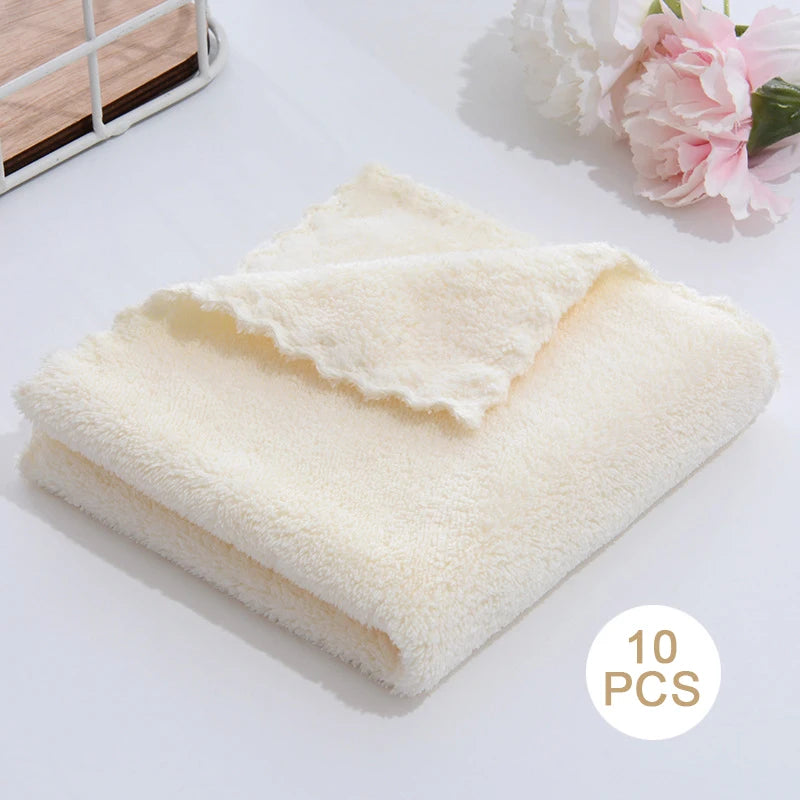 10PCS Coral Fleece Towels – Thickened Quick-Dry Microfiber Set