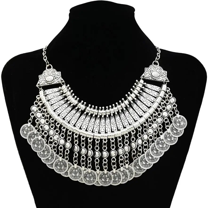 Gypsy Coin Tassel Choker Necklace – Silver/Gold