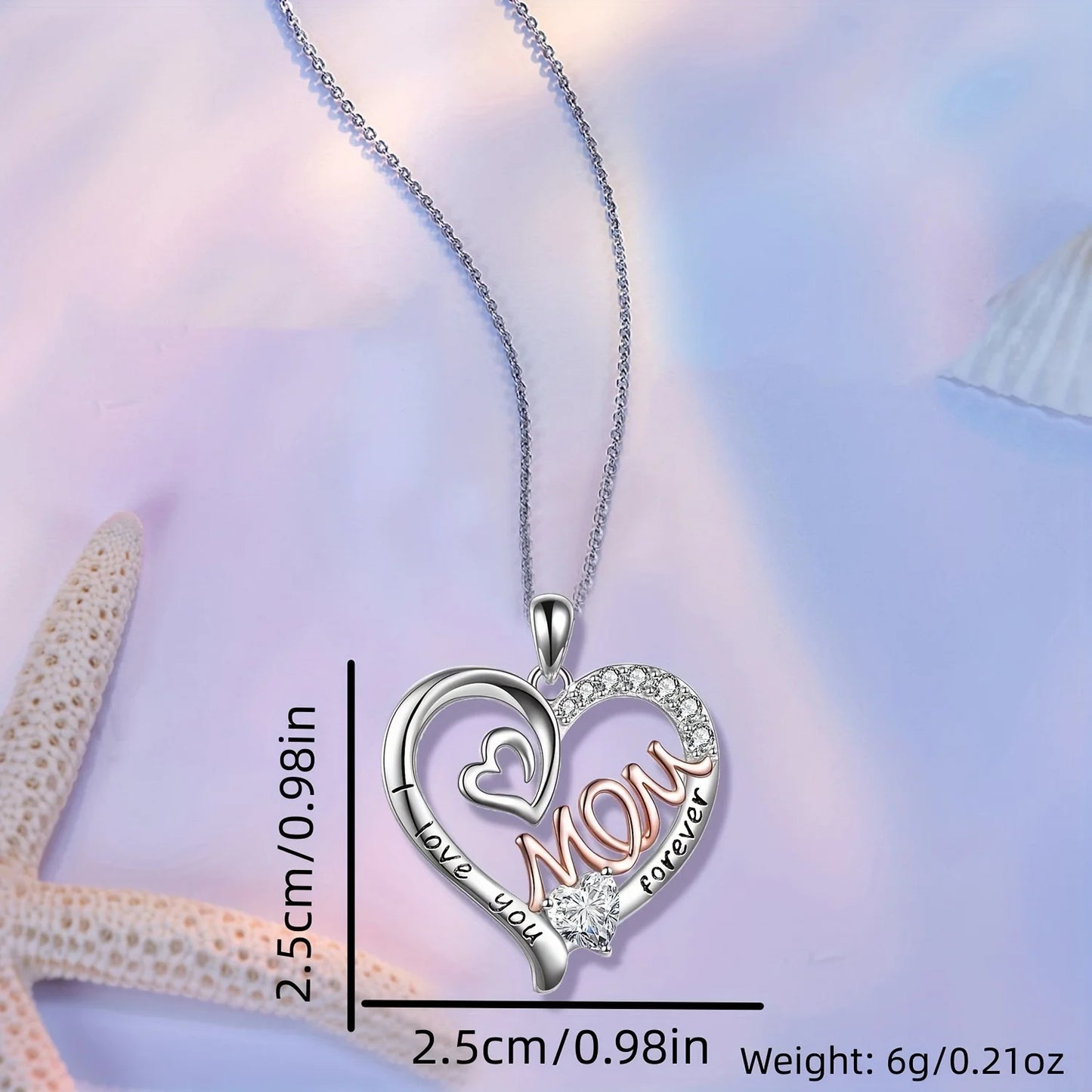 White K Plated Mom Heart Pendant Necklace