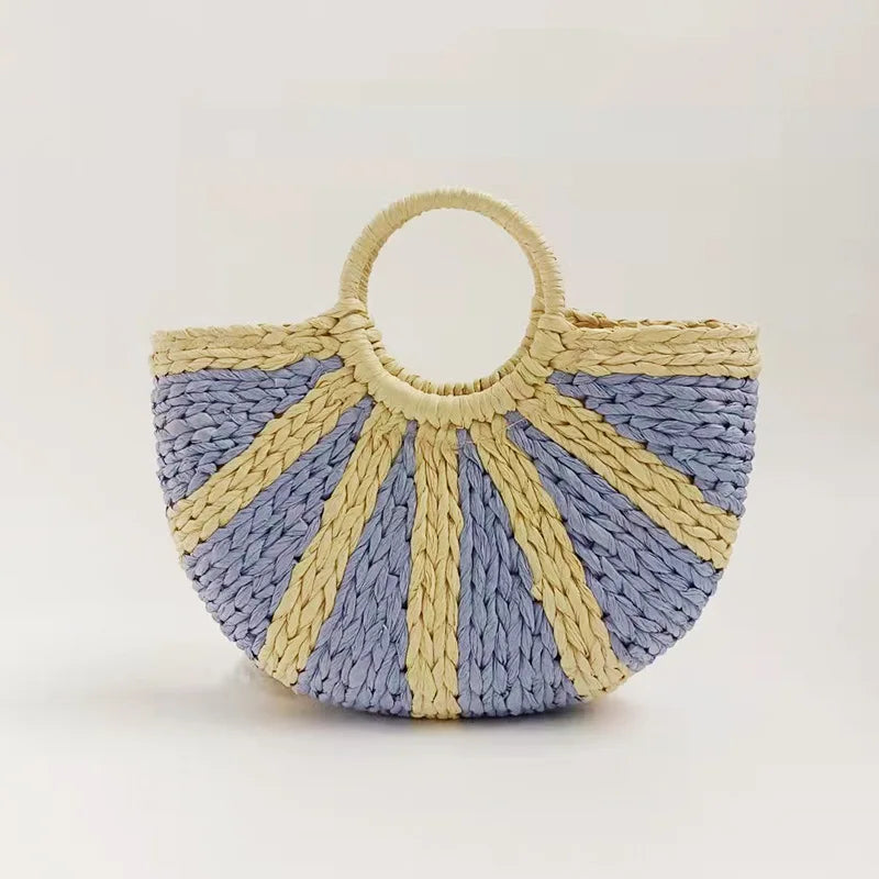 Boho Straw Tote - Half-Moon Woven Bag