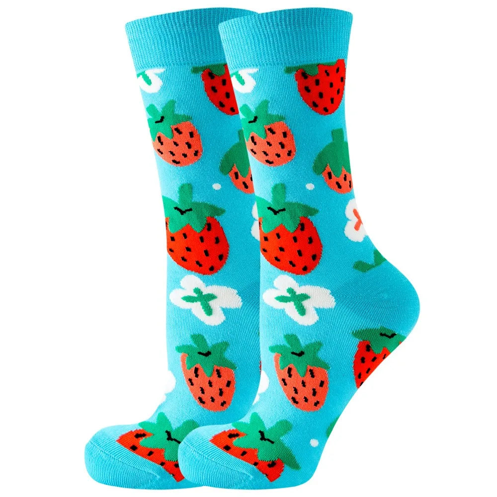 Unisex Animal & Fruit Print Socks – Hip Hop Skateboard Mid-Rise Style