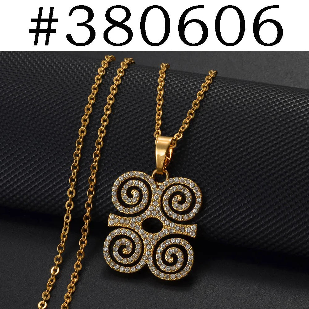 Anniyo Gye Dwennimmen Pendant – African Symbol Necklace with Rhinestones