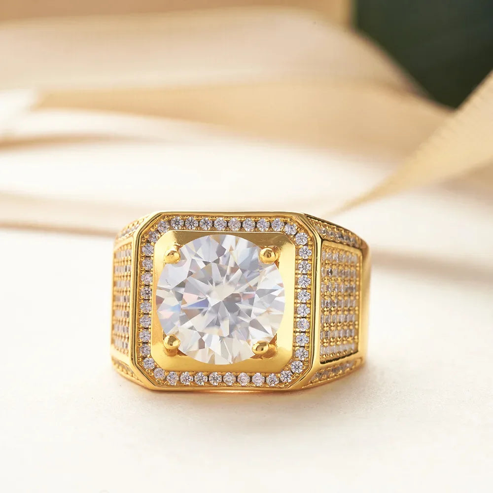 1CT Moissanite Men's Ring – 6.5mm Platinum-Plated 925 Silver with GRA Certificate