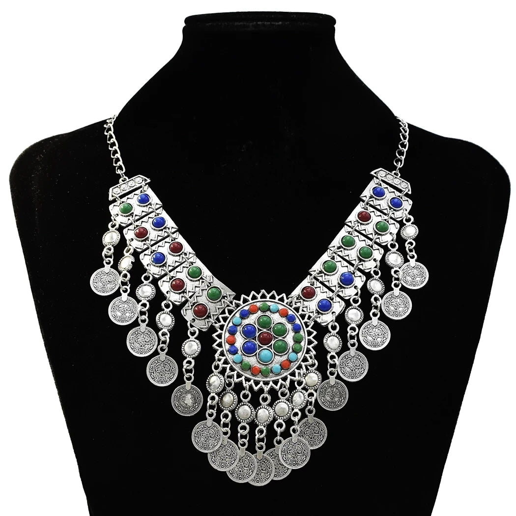 Gypsy Bohemian Chunky Tibetan Silver Necklace – Festival Party Jewelry for Women