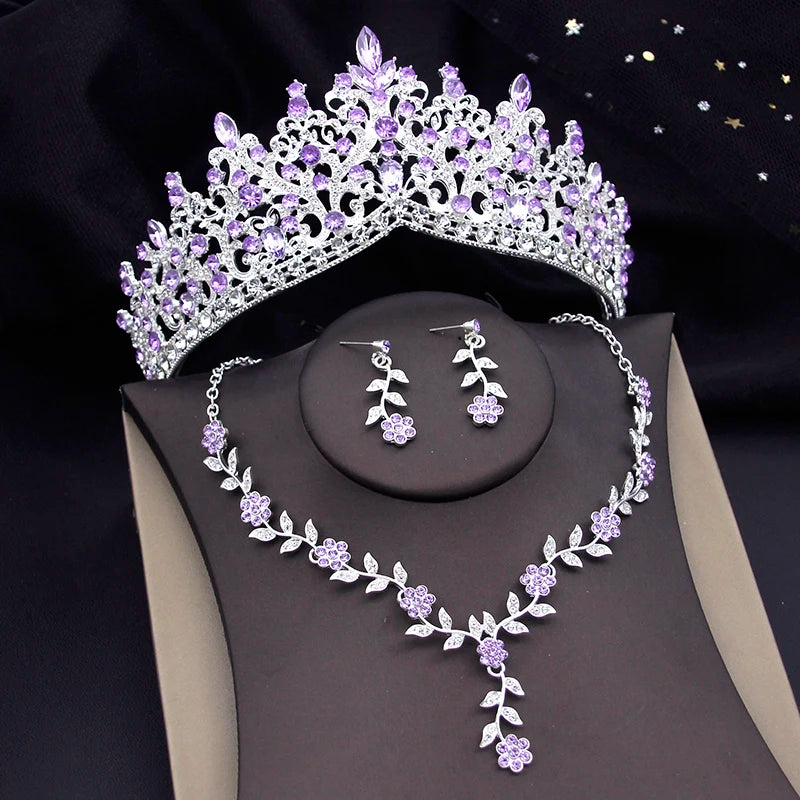 3-Piece Baroque Bridal Crown & Jewelry Set – Necklace, Earrings & Tiara for Prom