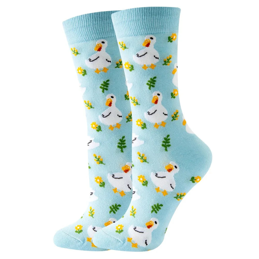 Unisex Animal & Fruit Print Socks – Hip Hop Skateboard Mid-Rise Style