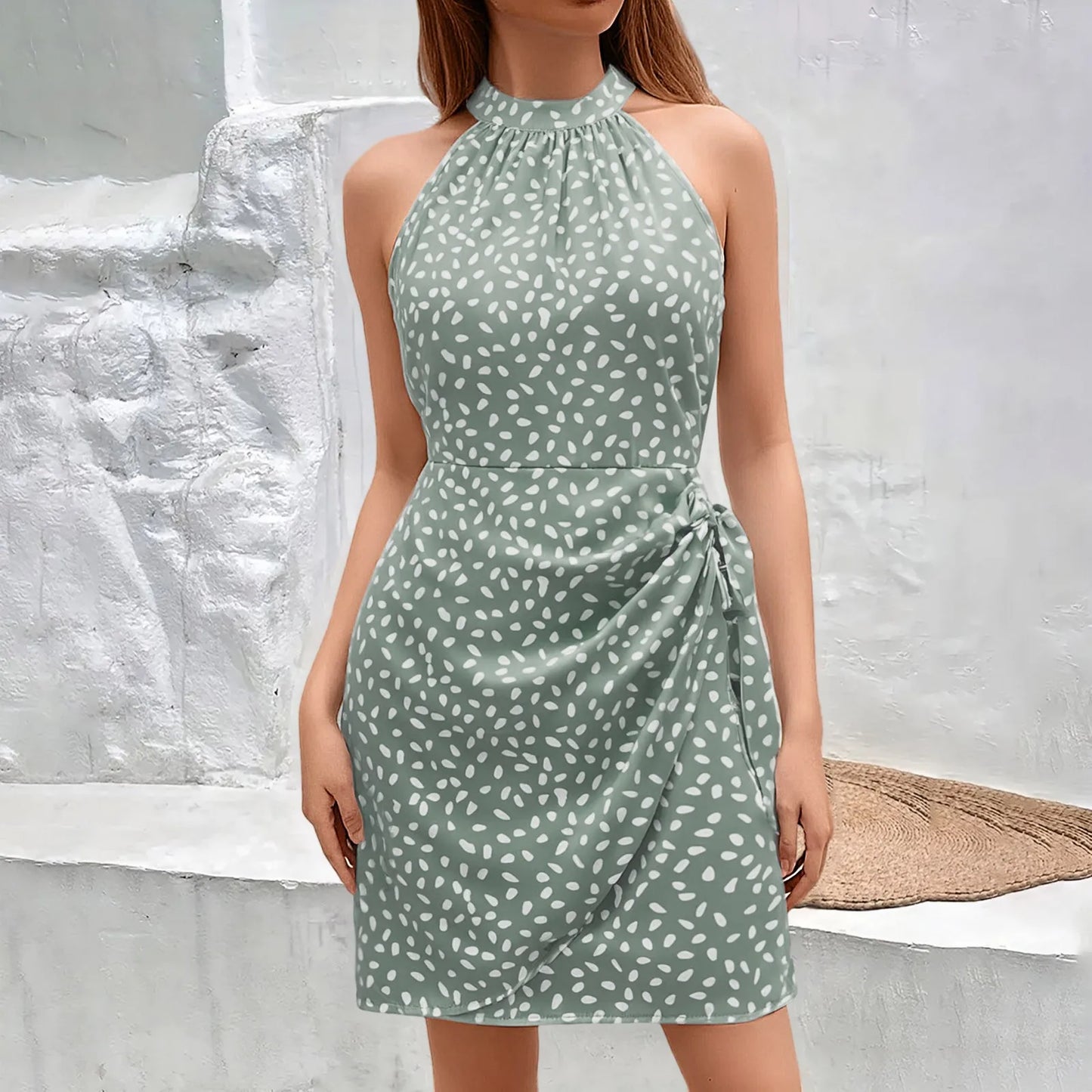 Women’s Floral Summer Dress 2025 – Halter Zipper Bandage Sleeveless Mini Prom Dress
