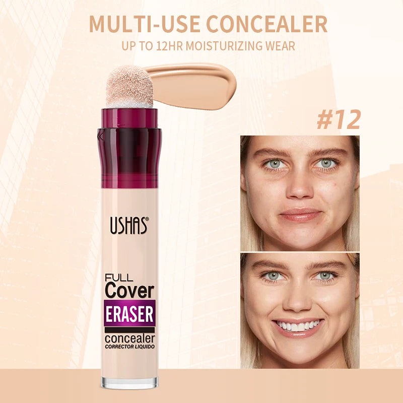USHAS 12-Color Liquid Concealer – Moisturizing, Lightweight, Long-Lasting