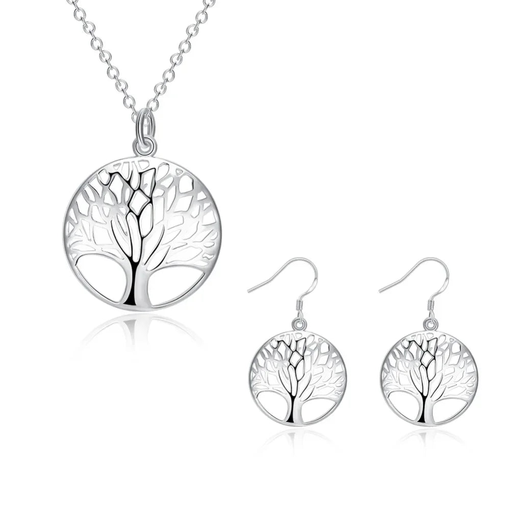925 Sterling Silver Wedding Charm Set – Pendant Necklace & Earrings for Women