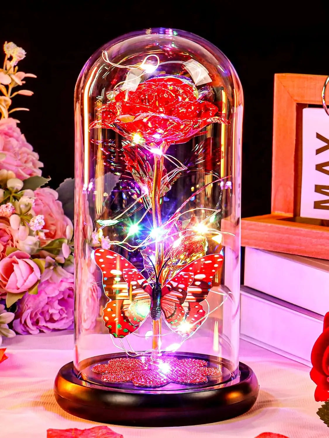 Galaxy Glass Rose with Butterfly – Eternal Light-Up Flower Gift for Mom on Mother’s Day
