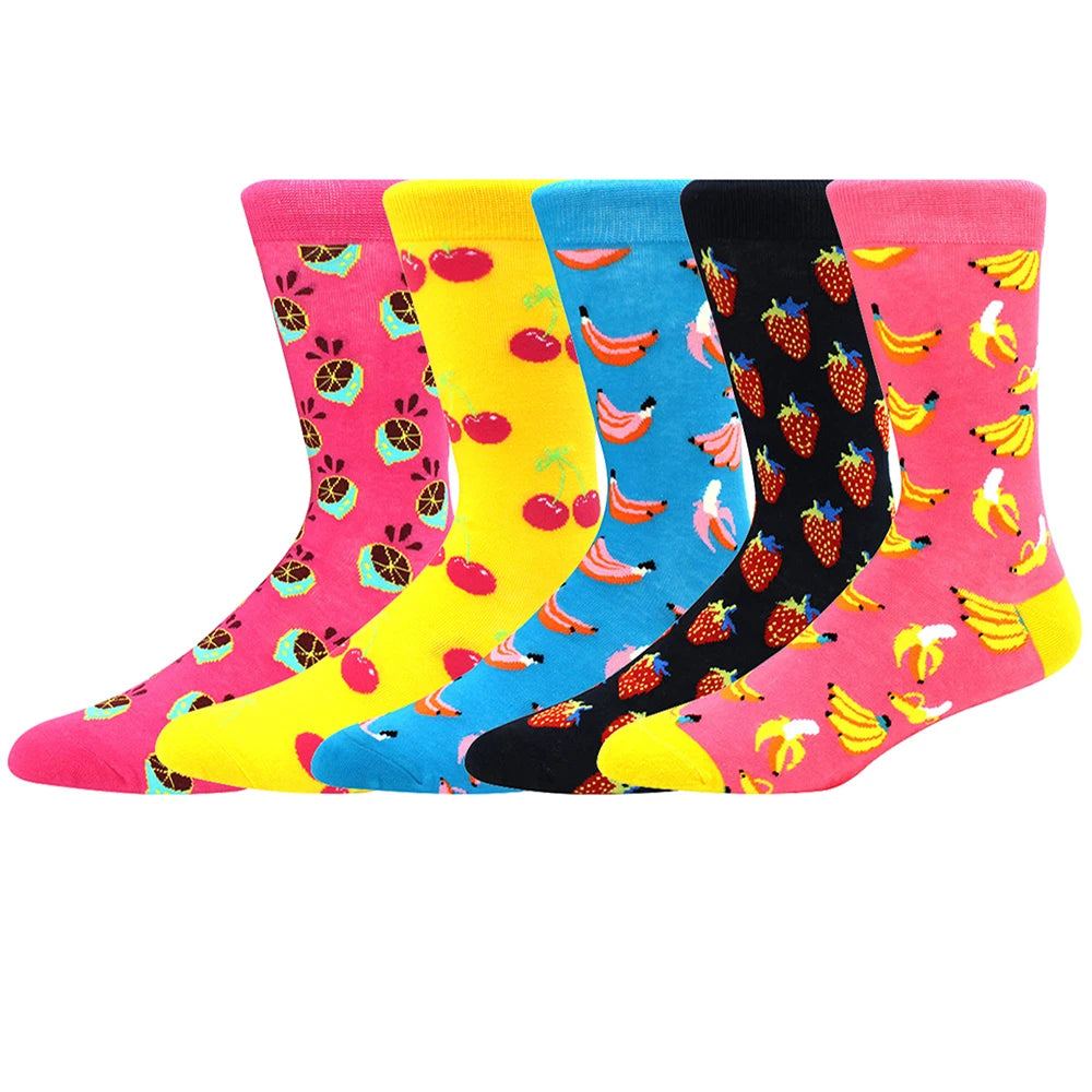 5 Pairs Combed Cotton Socks – Funny Fashion Crew Socks for Men & Women