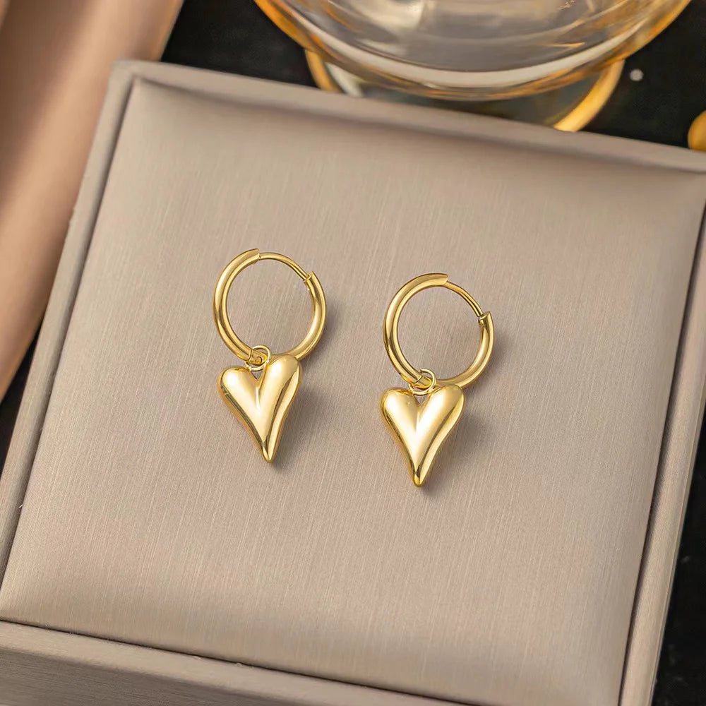 EILIECK Gold Heart Necklace & Earrings Set – Waterproof Stainless Steel Jewelry