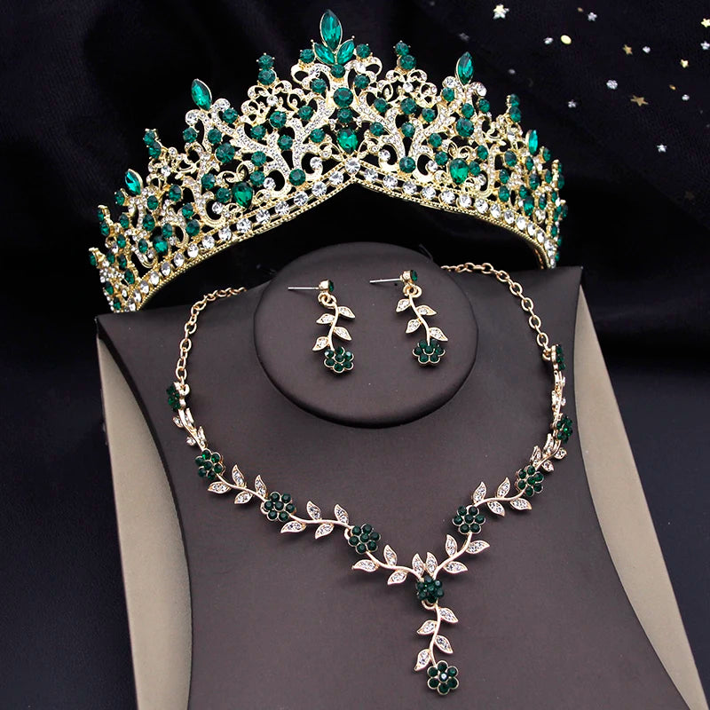 3-Piece Baroque Bridal Crown & Jewelry Set – Necklace, Earrings & Tiara for Prom