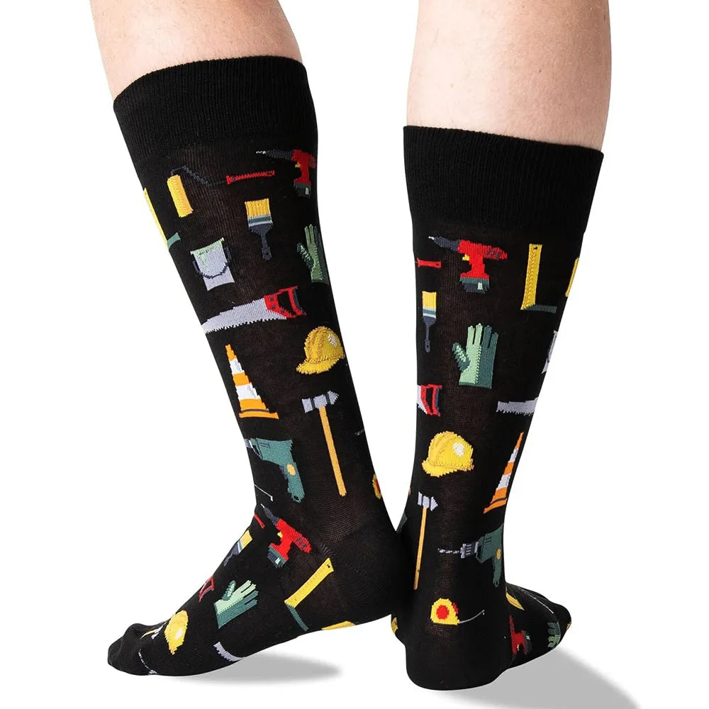 5 Pairs Combed Cotton Socks – Funny Fashion Crew Socks for Men & Women
