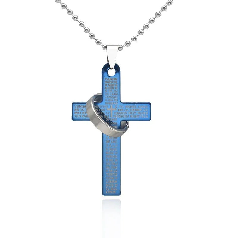 Trendy Cross Necklace – Hip Hop Beaded Chain with Bible Verses, Unisex Jewelry