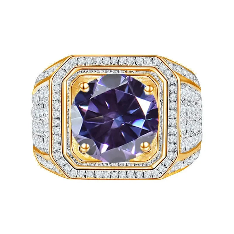 1CT Moissanite Men's Ring – 6.5mm Platinum-Plated 925 Silver with GRA Certificate