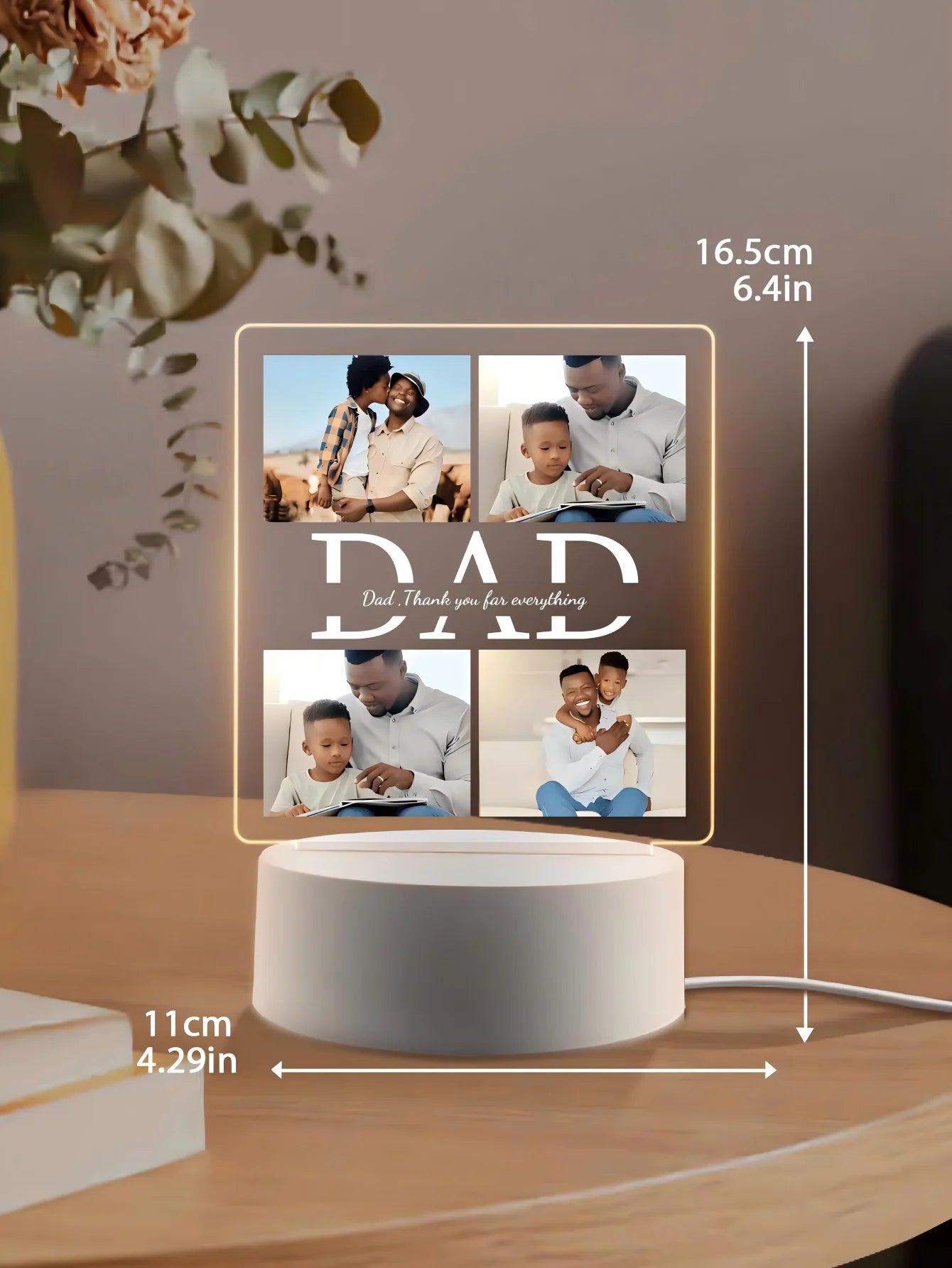 Personalized Photo Acrylic Night Light – Custom Gift for Dad, Family, or Office
