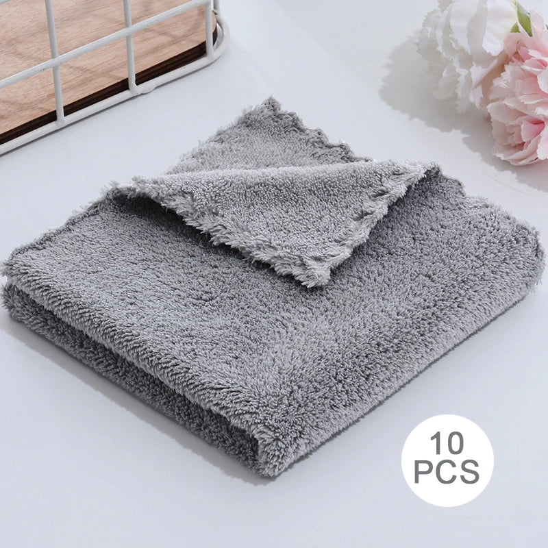 10PCS Coral Fleece Towels – Thickened Quick-Dry Microfiber Set
