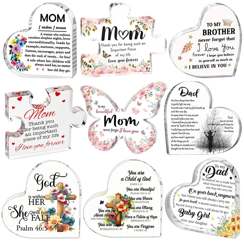 Heart Shape Acrylic Plaque for Dad Mom Birthday Father's Day Thankful Quote Blessed Wish Memorial Keepsake Gift Thank you Dad