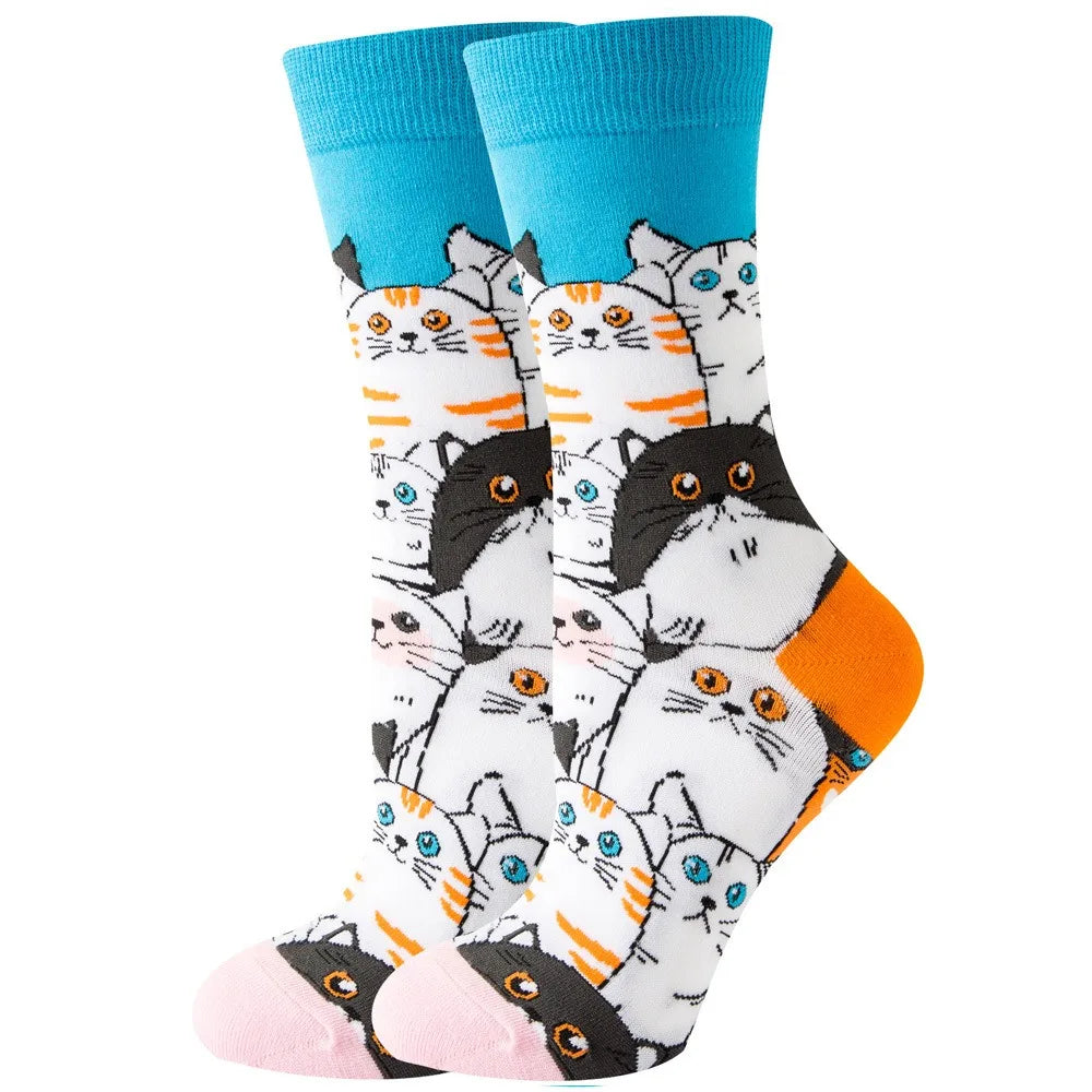 Unisex Animal & Fruit Print Socks – Hip Hop Skateboard Mid-Rise Style