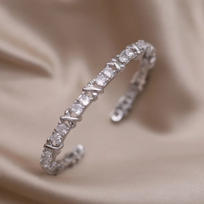 2024 French Design Two-Color Plated Zircon Letter X Bracelet – Elegant Women's Work Accessory