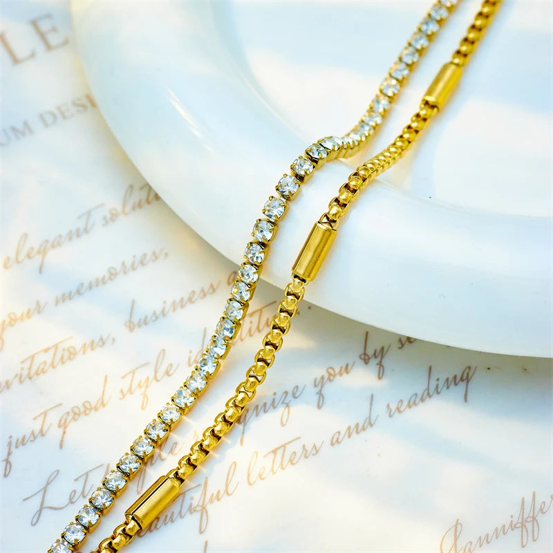 DIEYURO 2-in-1 Zircon Bracelet – 316L Stainless Steel Chain for Women